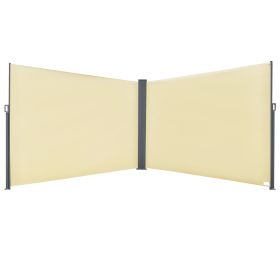 20' Double Retractable Patio Side Awning Garden Sun Shade with UV-Fighting Screen, Auto Pull-Back Function, & Steel Frame, Outdoor or Indoor Use, Bei