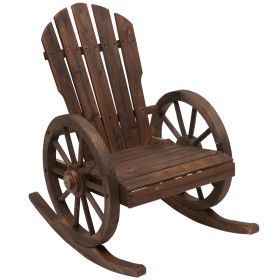 Wooden Rocking Chair, Adirondack Rocker Chair w/Slatted Design and Oversized Back, Outdoor Rocking Chair with Wagon Wheel Armrest for Porch, Poolside