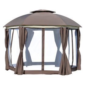 12' x 12' Round Outdoor Gazebo, Patio Dome Gazebo Canopy Shelter with Double Roof, Netting Sidewalls and Curtains, Zippered Doors, Strong Steel Frame