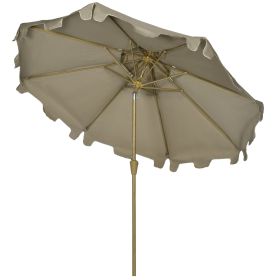 9' Patio Umbrella with Push Button Tilt and Crank, Double Top Ruffled Outdoor Market Table Umbrella with 8 Ribs, for Garden, Deck, Pool, Brown
