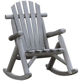 Outdoor Wooden Rocking Chair, Single-Person Adirondack Rocking Patio Chair with Rustic High Back, Slatted Seat and Backrest for Indoor, Backyard, Gar