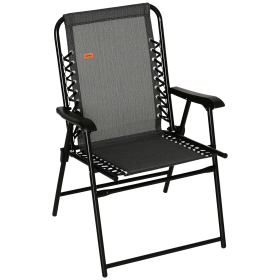 Patio Folding Chair, Outdoor Bungee Sling Chair w/ Armrests, Portable Lawn Chair for Camping, Garden, Pool, Beach, Backyard, Gray