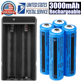 Li-ion Rechargeable Battery&Charger 3000mAh 3.7V Batteries US Plug For Torch Flashlight