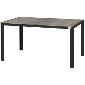 Patio Table for 6 with Aluminum Frame, Faux Wood Tabletop, Rectangular Outdoor Table for Backyard, Lawn, Balcony, Gray