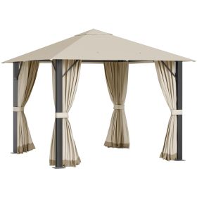 10' x 10' Patio Gazebo Aluminum Frame Outdoor Canopy Shelter with Sidewalls, Vented Roof for Garden, Lawn, Backyard, and Deck, Khaki