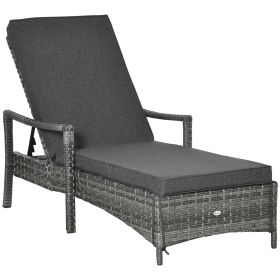 Wicker Chaise Lounge, 4 Position Adjustable Backrest and Cushions Outdoor Lounge Chair PE Rattan Sun Lounger for Poolside, Balcony or Garden, Dark Gr (Option: Dark Grey-1070x360x640 mm)
