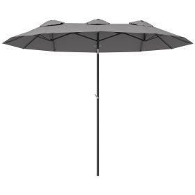 Double Sided Patio Umbrella, 9.7' Large Outdoor Market Umbrella with Push Button Tilt and Crank, 3 Air Vents and 12 Ribs, for Garden, Deck, Pool, Gra (Option: Gray-1180x390x140 mm)