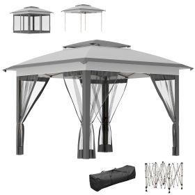 12' x 12' Pop Up Canopy Tent with Netting and Carry Bag, Instant Sun Shelter with 137 sq.ft Shade, Tents for Parties, Height Adjustable, for Outdoor, (Option: Gray-1360x250x260 mm)