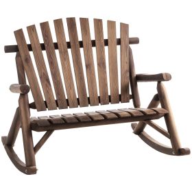 Outdoor Wooden Rocking Chair, Double-Person Adirondack Rocking Patio Chair with Rustic High Back, Slatted Seat and Backrest for Indoor, Backyard, Gar (Option: Carbonized-1150x860x170 mm)