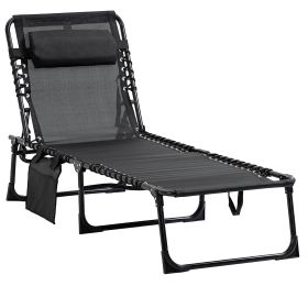 Reclining Chaise Lounge Chair, Portable Sun Lounger, Folding Camping Cot with Adjustable Backrest and Removable Pillow, for Patio, Garden, Beach, Bla (Option: Black-760x140x600 mm)