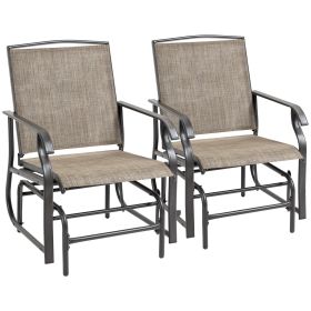 2 Piece Glider Set, Outdoor Swing Chairs, Patio Rocking Armchairs with Breathable Mesh Fabric, Steel Frame for Garden, Backyard, Patio, Dark, Brown/K (Option: Brown-620x460x600 mm)