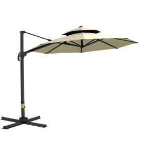 11ft Cantilever Patio Umbrella with Base, Double Top Hanging Aluminum Offset Umbrella with 360Â° Rotation, Easy Tilt, 8 Ribs, Crank, Cross Base for B (Option: Beige-2350x430x180 mm)