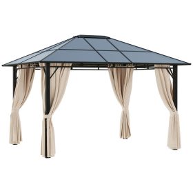 10' x 12' Hardtop Gazebo Canopy with Polycarbonate Roof, Aluminum Frame, Permanent Pavilion Outdoor Gazebo with Netting, for Patio, Garden, Backyard, (Option: Dark Brown & Beige-2250x235x170 mm)
