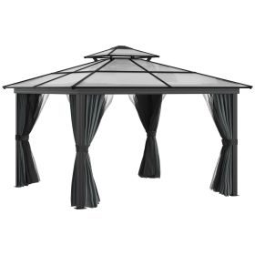 10' x 10' Hardtop Gazebo Canopy with Polycarbonate Roof, Aluminum Frame, Permanent Pavilion Outdoor Gazebo with Netting, for Patio, Garden, Backyard, (Option: Black-2260x560x210 mm)