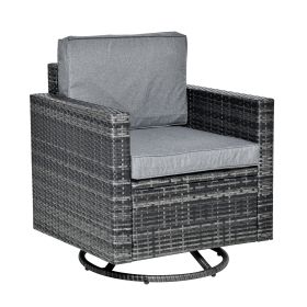 Outdoor Swivel Rocker, PE Wicker Dining Chair, 360 Degree Swivel Patio Glider with Cushions for Backyard, Lawn, Garden, Deck, Porch, Steel Frame, Gra (Option: Grey-745x640x600 mm)