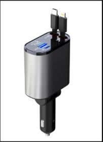 Metal Car Charger 100W Super Fast Charging Car Cigarette Lighter USB And TYPE-C Adapter (Option: Metal Silver Gray-100W)