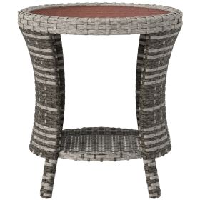 18" Wicker Outdoor Coffee Table, PE Rattan Patio Side Table with 2-Tier Storage, Composite Wood Top, Mixed Gray (Option: Mixed Gray-490x500x180 mm)