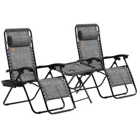 Zero Gravity Chair Set with Side Table, Folding Reclining Chair with Cupholders & Pillows, Adjustable Lounge Chairs for Pool, Backyard, Lawn, Beach, (Option: Grey-890x230x660 mm)