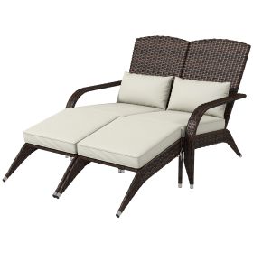2 Person Patio Wicker Adirondack Chair, High-Back Fire Pit Chair with Cushions, Cream White (Option: Cream White-860x260x570 mm)