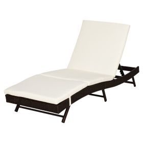 Patio Chaise Lounge, Pool Chair with 5 Position Adjustable Backrest & Cushion, Outdoor PE Rattan Wicker Sun Tanning Seat, 78.75" x 28" x 35", Coffee (Option: Coffee-1030x330x620 mm)