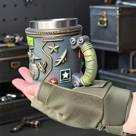 Military-Themed Double-Wall Insulated Mug With Tactical Rifle & Grenade Design - Army Beer Cup For Camping, For Man Cave, Or Gifts - Hot/Cold Beverage (Option: earthcup)