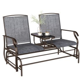 2-Seat Outdoor Glider Swing, Center Coffee Table and Independent Chairs, Supports Up to 352 lbs., Loveseat with Breathable Sling for Backyard, Garden (Option: Gray-1420x680x195 mm)