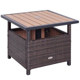 22" Outdoor Side Table with Umbrella Hole, Rattan Wicker End Table with Sand Bag and Steel Frame for Outdoor, Patio, Garden, Backyard, Brown & Light (Option: Brown-600x600x140 mm)
