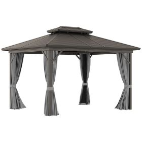 10' x 12' Hardtop Gazebo with Curtains and Netting, Permanent Pavilion Metal Double Roof Gazebo Canopy with Aluminum Frame and Hooks, for Garden, Pat (Option: Gray-2180x400x200 mm)