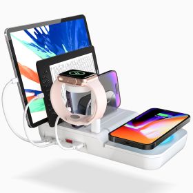 70W Charging Station For Multiple Devices, 5 In 1 Fast Charging Dock With 10W Max Wireless Charger And 4 Ports , 30W USB C PD Fast Charging For IPad, (Option: White)