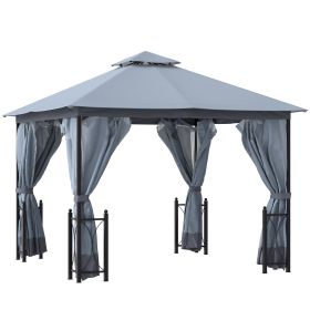 13x11 Gazebo with Sides, with Curtains, Removable Netting, Double Vented Roof, 8 Drainage holes, Aluminum Frame and Hooks, for Garden, Backyard, Pati (Option: Grey-840x400x295 mm)