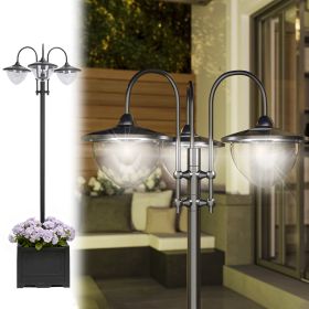 74.5" 3-head Solar Lamp Post Street Light with Planter, Solar Pole Lights Outdoor Waterproof LED Lighting for Backyard Pathway Patio Lawn Driveway De (Option: Black-440x440x355 mm)