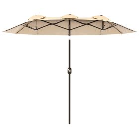 Double Sided Patio Umbrella, 9.7' Large Outdoor Market Umbrella with Push Button Tilt and Crank, 3 Air Vents and 12 Ribs, for Garden, Deck, Pool, Bro (Option: Brown-1180x390x140 mm)