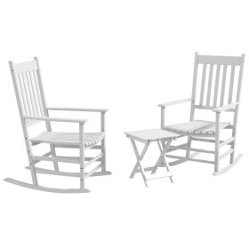 Outdoor Rocking Chair Set of 2 with Side Table, Patio Wooden Rocking Chair with Smooth Armrests, High Back for Garden, Balcony, Porch, Supports Up to (Option: White-1190x590x210 mm)