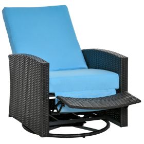Outdoor Wicker Swivel Recliner Chair, Reclining Backrest, Lifting Footrest, 360Â° Rotating Basic, Water Resistant Cushions for Patio, Light Blue (Option: Light Blue-760x760x630 mm)