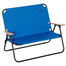 Double Folding Camping Chair, Loveseat for 2 Adults, Portable Camping Couch with Wood Armrest & Cupholders, for Backpacking, Beach, Sports Travel, Bl (Option: Blue-1150x100x740 mm)
