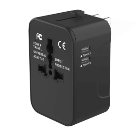 Travel Adapter Worldwide All In One International Power Adapter Universal Adapter Plug With 2.1A Dual USB Charging Ports For Asia Europe UK AUS And US (Option: Black)