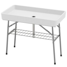 3.4ft Folding Ice Cooler Table with Drain, Fill and Chill Table Outdoor Table Cooler with Storage Shelf, Drink Cooler for Parties Picnic BBQ Camping (Option: White-1080x605x140 mm)