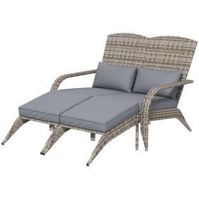 Wicker Adirondack Chair for 2 with Cushions & Footrests, PE Rattan Double Chaise Lounge Chair, Fire Pit Chair for Porch with Wide Armrests, High-back (Option: Gray-860x260x570 mm)