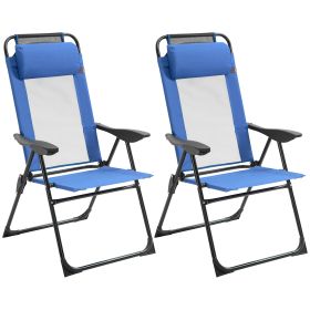 Folding Patio Dining Chairs Set of 2, Outdoor Deck Chair with Removable Headrest, Camping Chair with Adjustable Sling Back for Garden, Backyard, Lawn (Option: Blue-1005x180x640 mm)