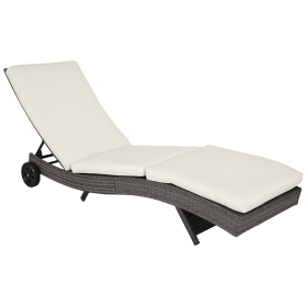 Wicker Chaise Lounge Chair Outdoor PE Rattan Cushioned Patio Sun Lounger with 5-Level Adjustable Backrest & Wheels for Easy Movement, Cream White (Option: Cream White-930x620x360 mm)