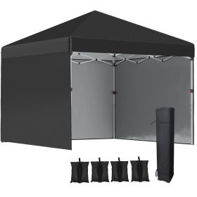 10' x 10' Pop Up Canopy Tent with 3 Sidewalls, Leg Weight Bags and Carry Bag, Height Adjustable, Instant Party Tent Event Shelter Gazebo for Garden, (Option: Black-1180x215x260 mm)
