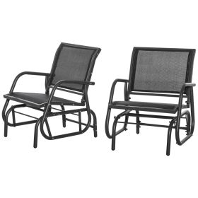 2-Piece Outdoor Glider Swing, Rocking Chair Set with Breathable Mesh Fabric, Sturdy Durable Frame, Curved Armrests, Supports Up to 264 lbs., for Back (Option: Black-1280x580x225 mm)