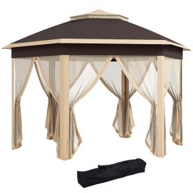 13' x 13' Pop Up Gazebo Hexagonal Canopy Shelter with 6 Zippered Mesh Netting for Patio, Backyard, Garden, Wedding, Party, Beige (Option: Beige-270x270x1170 mm)