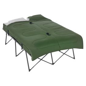 2-Person Folding Camping Cot Portable Outdoor Bed Set with Sleeping Bag, Inflatable Air Mattress, Comfort Pillows and Carry Bag, Soft and Comfortable (Option: Green-1030x260x310 mm)