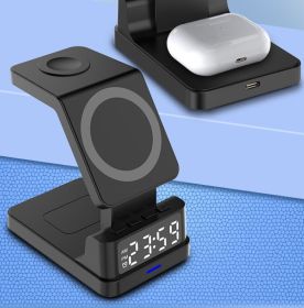 Magnetic Three-in-one 15W Wireless Charger With Clock (Option: Black)