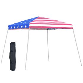 Slant Leg Pop Up Canopy Tent with American Flag Roof and Carry Bag, Beach Canopy Instant Sun Shelter, Height Adjustable, (10'x10' Base / 8'x8' Top) (Option: American Flag Print-1300x210x210 mm)