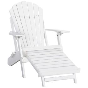 Folding Adirondack Chair with Pull Out Ottoman, Outdoor Fir Wood Fire Pit Chair with Footrest, Porch Fanback Lounge for Patio, Poolside Lawn Garden, (Option: White-1000x620x285 mm)