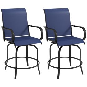 Outdoor Bar Stools Set of 2, 360Â° Swivel Bar Height Chairs, 26.75" x 29.5" x 48.5", Navy Blue (Option: Blue-680x665x270 mm)