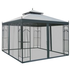 10' x 10' Patio Gazebo with Corner Frame Shelves, Double Roof Outdoor Gazebo Canopy Shelter with Netting for Patio, Wedding, Catering & Events, Gray (Option: Gray-1990x440x195 mm)