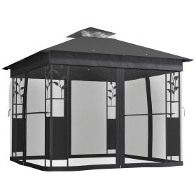 10' x 10' OutdoorÂ Gazebo with Shelves and Netting,Â UV30+ DoubleÂ Roof Patio Gazebo for Lawn, Backyard and Deck (Option: Dark Gray-2025x360x230 mm)